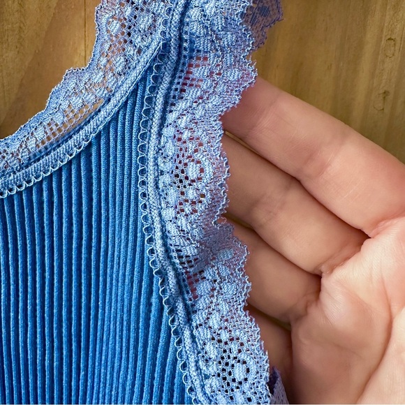 Forever 21 Blue Ribbed Bodysuit with Lace Trim Balletcore - Picture 7 of 14